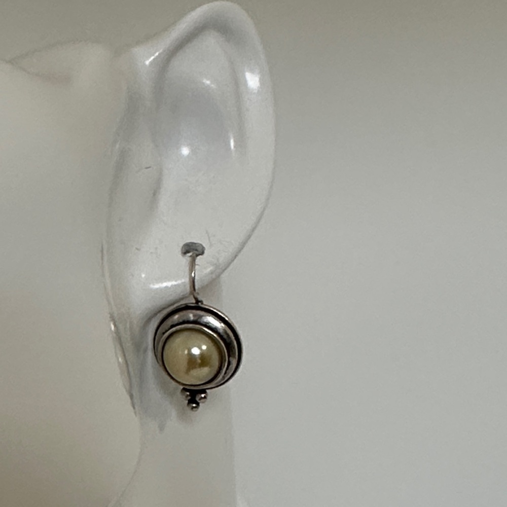 Mikimoto Silver Drop Earrings with Cream Pearl
